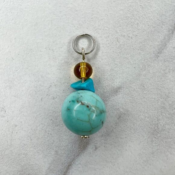 Silver Tone Faux Turquoise Bubble Beaded Upcycled Pendant - Picture 2 of 4